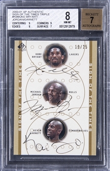 2000-01 SP Authentic “Sign Of The Times” #KB/MJ/KG Michael Jordan/Kobe Bryant/Kevin Garnett Signed Card (#19/25) - BGS NM-MT 8/BGS 7